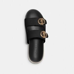 Coach Gable Sandal Black Leather with Gold Buckles Size 8.5B